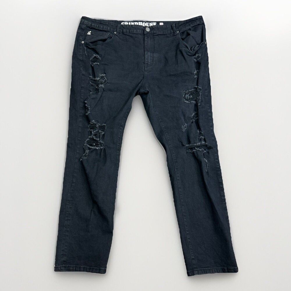 Grindhouse Denim Jeans Men's Sz 44 Black Shredded Destroyed Moto Streetwear